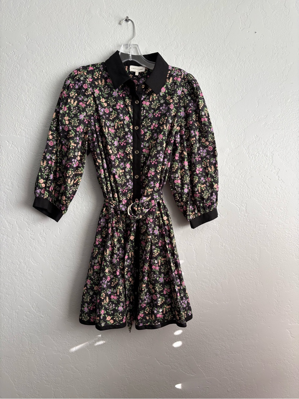 ❤️NEW entro Floral Button-Front Mini Dress with Belt - Black/Pink